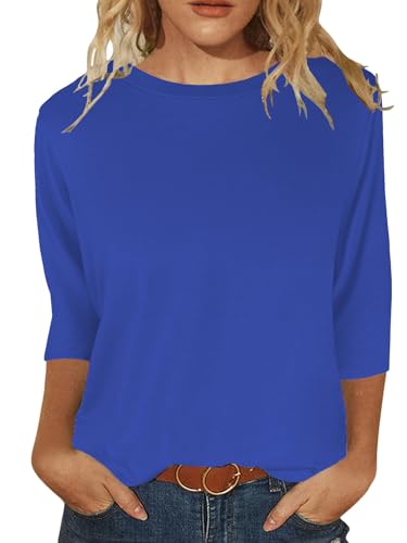Image of JomeDesign Womens Tops 3 /4 Sleeve Shirts Round Neck Loose Casual Blouses