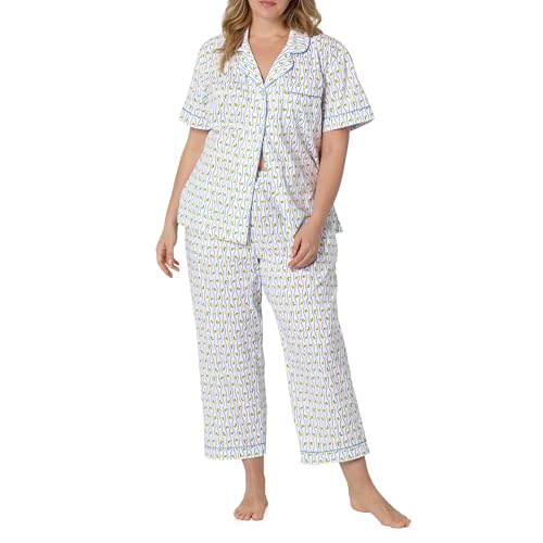 Image of Bed Head PJs Womens Matching Pajamas - Soft Organic Cotton Button Down PJ Shirt & Cropped Pants Set - Loungewear & Sleepwear