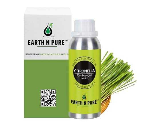 Image of Earth N Pure Citronella Essential Oil | 100% Pure & Natural | Steam Distilled & Undiluted | Outdoor Freshness, Home Fragrance & Aromatherapy | Vegan & Cruelty-Free | 250ml