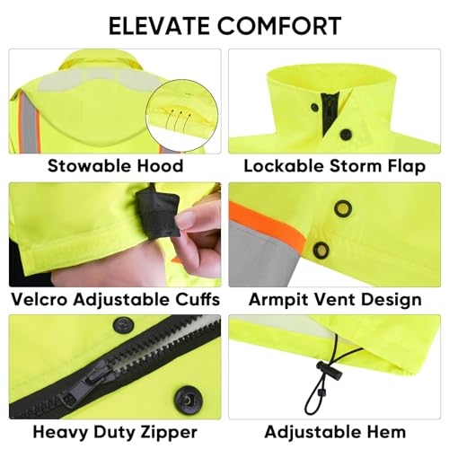 Ticonn Reflective Rain Jacket Safety Jacket, Waterproof Hi Vis Rain Coat, Class Iii High Visibility Coat thumb #2