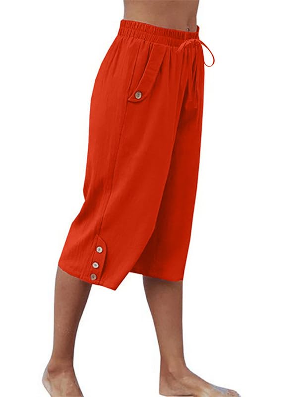 Womens Casual Capri Pants Elastic Waist Solid Color Pants2