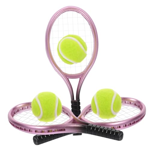 WOONEKY 3 Sets Tennis Racket Tennis Badminton Rackets Desktop Tennis Racket Model Sports Decor Funny Minihouse Tool Tenis Mini Decor Mini Tennis Racket Children Toys Racquets Balls Plastic