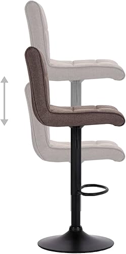 Miniatura 7 de Juego de 2 taburetes de bar giratorios con altura ajustable, tapizados de tela gris topo, reposapiés de rotación de 360 grados para cocina, isla