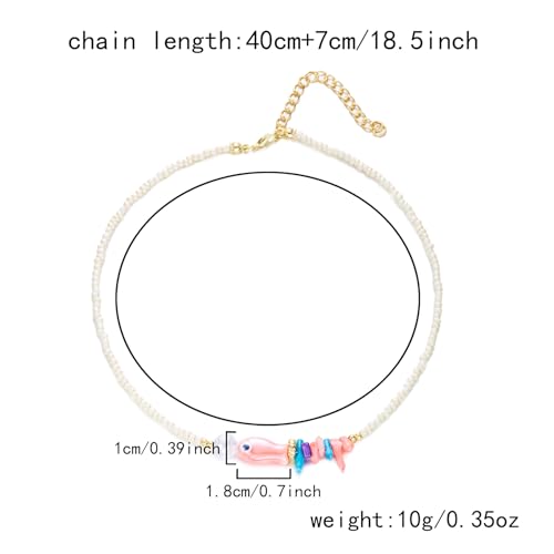 RINHOO FRIENDSHIP Ceramic Fish Necklace Toggle Boho Beachy Hawaiian Colorful Beads Summer Choker Delicate Fish Necklace for Women Men (Pink) — view 2