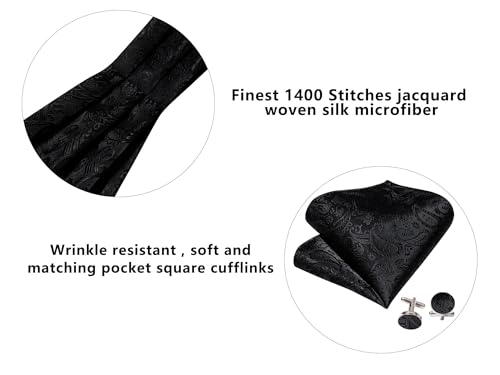Image of Barry.Wang Ascot Ties Cravat Tie Men Paisley Plaid Scarf Self Tie Pocket Square Cufflinks Set Wedding Party