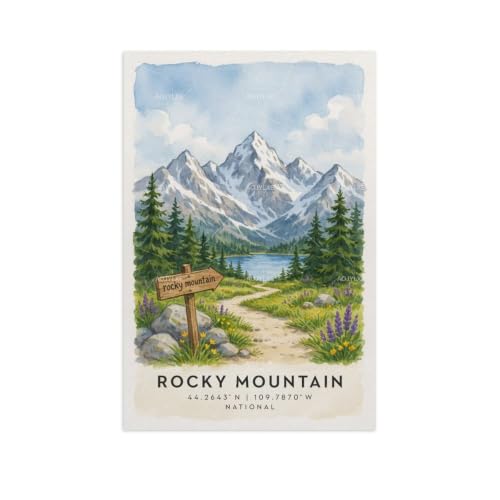 Décoration murale vintage AOJYLXE grand poster de voyage aquarelle montagne rocheuse