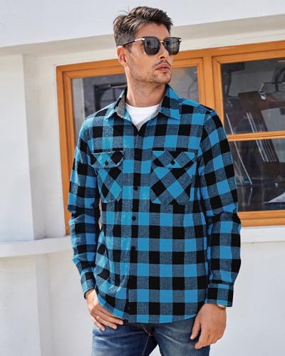Image of WARHORSEE Flannel Shirt for Men Long Sleeve Button Down Plaid Shirts