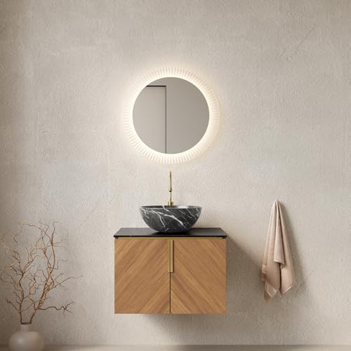 ZHOMGG - Mueble de baño de pared (61 cm, lavabo, color negro, en tanque, cerámica, efecto mármol, superficie de piedra sinteresada, armario de almacenamiento de madera de arce diagonal, asas doradas