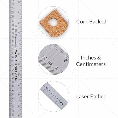 image for Breman Precision Metal Ruler 36 Inch Cork Back – Stainless Steel Str