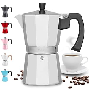 Zulay Kitchen Stovetop Espresso Maker – Moka Pot 6 Espresso Cups – Percolator Coffee Maker for Classic Cuban & Italian Style Espresso – Portable Coffee Maker for Camping & Travel – (Silver)