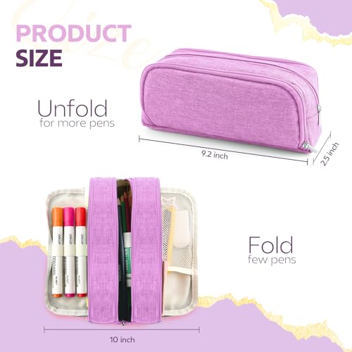 Image of Large Capacity Pencil Case Pencil Pouch Pen Bag with 3 Compartment Stationery Organizer with Zipper, School Supplies Organizer for Teen Adults (Purple)