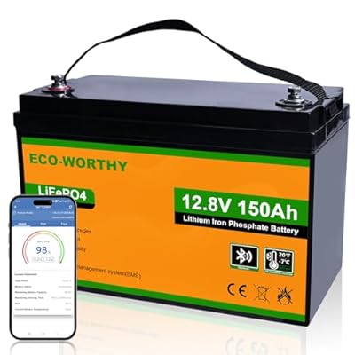 ECO-WORTHY 12V 150AH Bluetooth LiFePO4 Lithium Battery with Low Temperature Protection, Built-in 120A BMS, Perfect for Trolling Motor, Boat, RV, Camping, Home Energy Storage