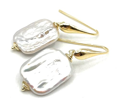 Bijoux Pierres de Gemmes : Boucles d'Oreilles Longues en Vermeil 24 K et Perles Baroques Nobles