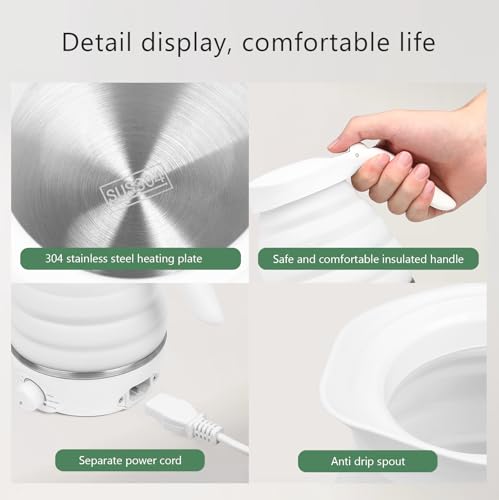 Image of Travel Foldable Electric Kettle, Collapsible Kettle Travel Electric Collapsible Electric Tea Kettle Food Grade Silicone 850W Fast Boiling Water, 110V 700ml (White)