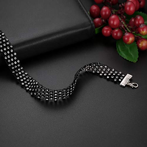 Flongo Damen Choker Halsband Strass glitzer Halsketten 2 Stück Set weiß schwarz Holzkohlenbohrer Tattoo Kette Kropfbänder Schmuck glitzer verstellbar Geschenk Kinder Mädchen Frauen