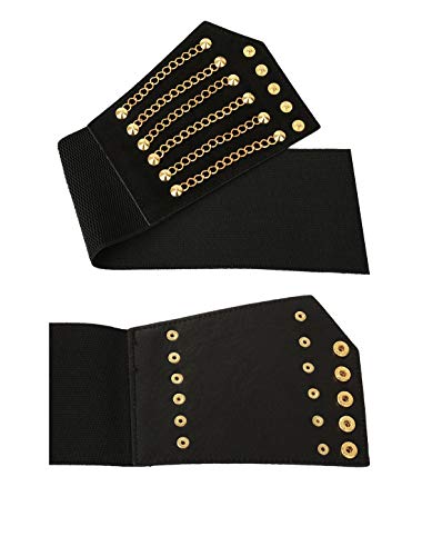 uxcell Women Ultra Super Wide Elastic PU High Waist Belt Rivet Chains Cinch Waistband for Dresses4