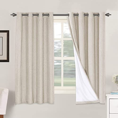 Image of H.VERSAILTEX Linen Curtains 100% Blackout Draperies Casual Linen Blackout Curtains for Bedroom Grommets Window Curtain Panels Natural Color for Short Window, 2 Panels