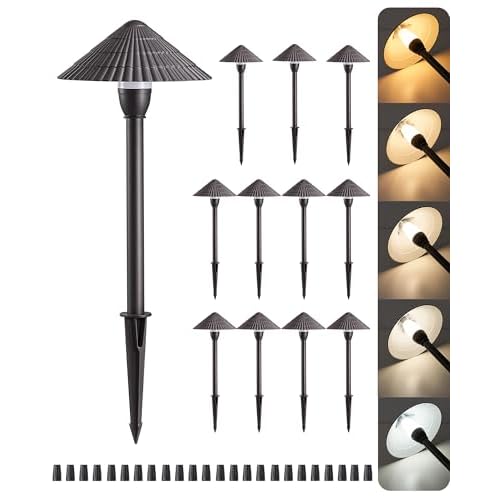 EDISHINE 5CCT Low Voltage Landscape Lights, 12 Pack 2700K-5000K LED Landscape Path Lights, 12V AC/DC 3W 160LM Die-Cast Aluminum Waterproof Outdoor Pathway Lighting for Sidewalk Garden Yard,
