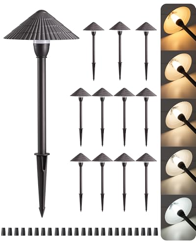 EDISHINE 5CCT Low Voltage Landscape Lights, 12 Pack 2700K-5000K LED Landscape Path Lights, 12V AC/DC 3W 160LM Die-Cast Aluminum Waterproof Outdoor Pathway Lighting for Sidewalk Garden Yard, ETL Listed