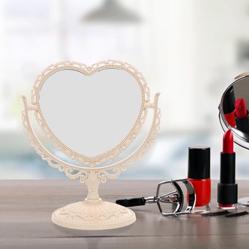 Espejo para maquillaje de mesa forma corazón beige miniatura 3