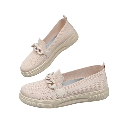 Alexis Leroy Mocasín Plano Mujer Zapatos Respirable y Ligeras para Caminar Comodo Enfermera Zapato Cadena Beige 41 EU