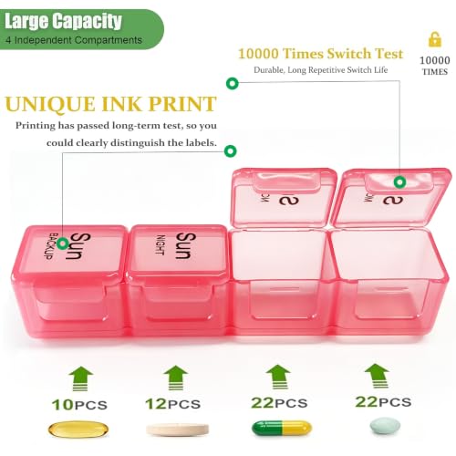 Image of Pill Organizer 4 Times a Day - Pill Box 7 Day, Large Weekly Medicine Pill Case for Travel with Removable Individual Containers, Pill Cases to Hold Daily Vitamins and Supplements(Black Colorful)