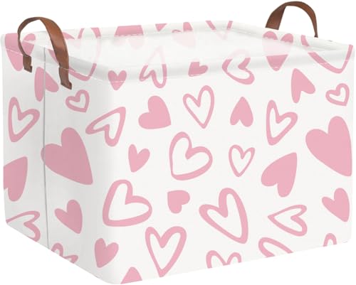 FXOLCSHE Valentines Day Gift Basket Empty,Baby Girl Baskets,Pink Gift basket with Handle Organizer,Bins for Girls Room Decor,Toy Organizer,Valentine's Day home decor(Lovely pink heart)