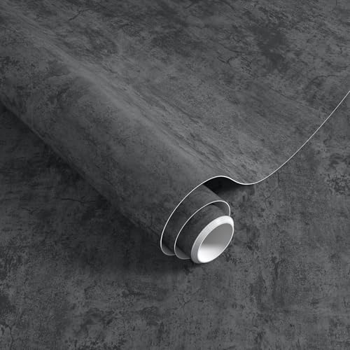 Grey Black Concrete Wallpaper Peel and Stick 12"x79" Industra Style Gray Cement Textured Contact Paper Self Adhesive Waterproof Removable Vinyl Film Stickers for Bathroom Kitchen Cabinet Decor