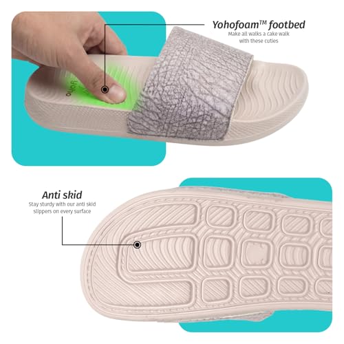 Image of YOHO Plush Women's Sliders | Soft Textured & Lightweight Flip-Flops | Home Wear Chappal for Ladies & Girls