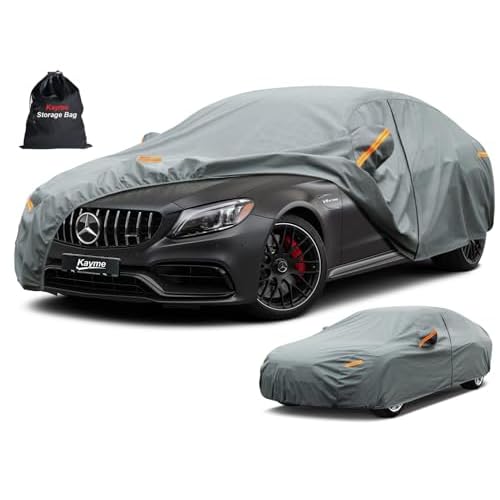 Kayme Heavy Duty Car Cover Custom Fit Mercedes Benz C-Class C300 C350 C400 C450 C63 AMG, Waterproof All Weather for Automobiles, Full Exterior Covers