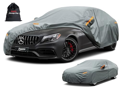Image of Kayme Heavy Duty Car Cover Custom Fit Mercedes Benz C-Class C300 C350 C400 C450 C63 AMG, Waterproof All Weather for Automobiles, Full Exterior Covers Sun Rain UV Protection.