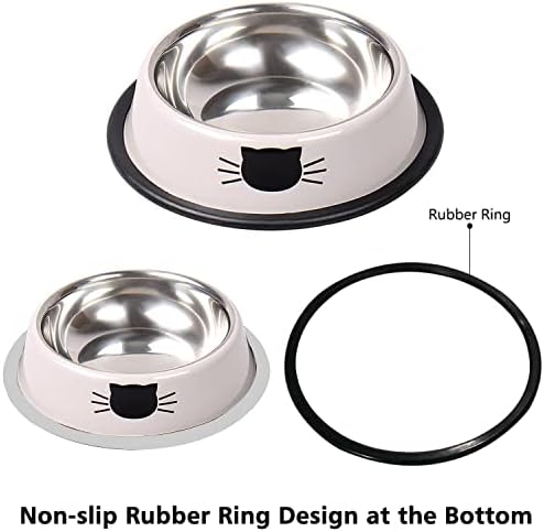 DOMI PRO Cat Bowls 2pc Grey Non-Slip Stainless Steel Cat Bowl Cat Water Bowl Cat Food Bowl Cat Bowls for Kitten