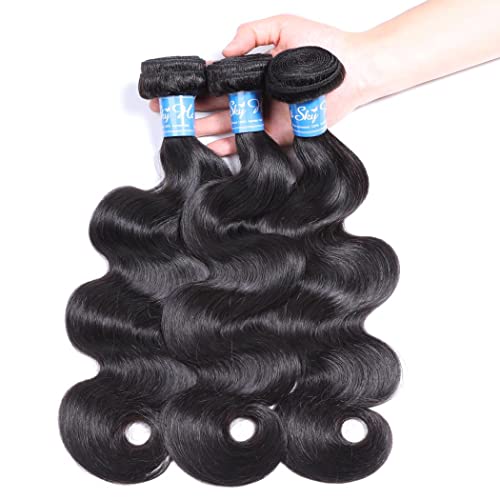 Panse Hair Grade 10A Body Wave Bundles 16 18 20 Inches 100% Unprocessed Peruvian Virgin Hair Weaving Sew In Hair Extensions Human Hair 1B Color 300G Great Weave For Women #TOP23