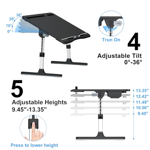 EVETTO Laptop Bed Desk, X-Large Leather Adjustable Computer Bed Table Tray, Foldable Laptop Lap Desk for Bed Sofa Couch Floor Writing Eating Working with Drawer 2 Movable Stoppers (23.6 inch, Black) by EVETTO - Image 5