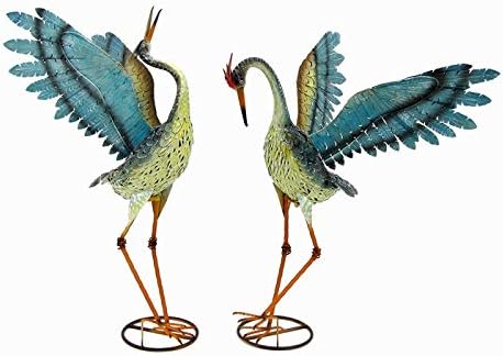 TisYourSeason Grúas bailarinas grandes, adornos de césped de hierro, decoración de jardín, juego de 2 piezas de arte