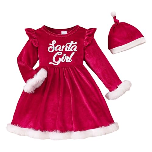 Disfraz de Navidad para bebé niña de 12 meses a 5 años de edad genérico de manga larga y gorro de peluche, traje de Navidad para bebé niña