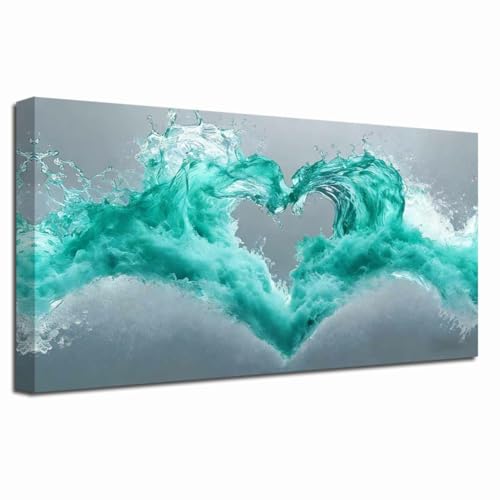 ZXHYWYM Large Gray and Teal Abstract Canvas Wall Art Love