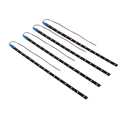 Tiras de LED 30 cm Ligero Luces 15 LED Impermeable Flexible para Automóvil Coche Azul Claro (4 Paquetes)