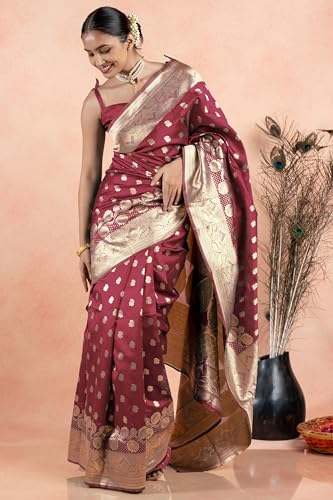 Image of Subham Women Saree Chandrakor Paithani Silk Cotton | Soft Daily Wear Golden Zari Sari with Unstitched Blouse