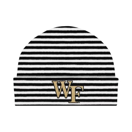 College Baby NCAA Officially Licensed Striped Knit Cap - Wake Forest Demon Deacons Logo, Black/White, Newborn 0-3 Months