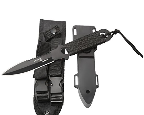 Black Scuba Diving Knife – Tactical Sharp knives with 2 Edge Line Cutter,2 Sheaths,Sawing Edge and 2 Pairs Leg Strap for Dive,Hunting,Survival,Rescue.