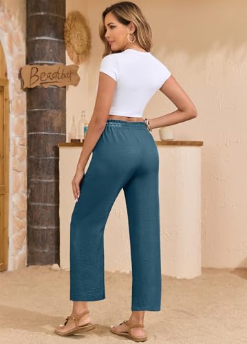 Image of EDUWU Women Casual Pants Loose High Waist Cropped Palazzo Beach Pants Summer Outfits 2026 Trendy
