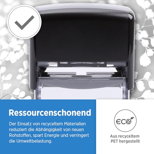 GENIE S-884 ECO Stempel Set mit Stempelkissen | Adressstempel | Automatikstempel | Firmenstempel | Selbstfärbender Stempel | Mini-Bürogerät | Robust & Personalisierbar | Buchstaben, Zahlen & Zeichen