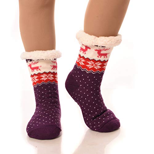 Womens Sherpa Socks Thermal Fleece Lined Fuzzy Gripper Socks Winter Christmas Slipper Socks