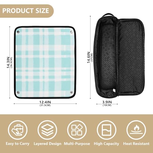 Bolsa de viaje organizadora para herramientas de cabello para mujer con capacidad grande, patrón Turquesa Blanco Cuadros miniatura 4