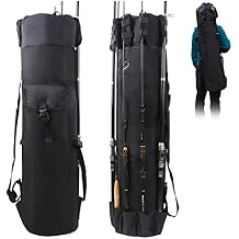 Multifunction Fishing Pole Bag - Waterproof Rod Reel Bag Carrier Case, Durable Canvas Tackle Large Storage Gift for Men Travel, Black