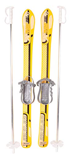 Kimet Skis + bâtons de ski pour enfants, 3 couleurs, en plastique, 90 cm, jaune