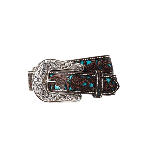ARIAT Girls' Floral Overlay Belt with Bright Blue Underlay and Rhinestone Accents