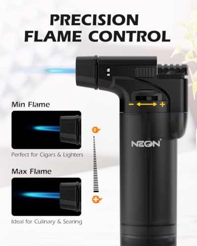 NEON 5 Pack Torch Lighters with Visible Fuel Window Jet Flame Multi Utility Lighter, Windproof, Safe, Butane Refillable Torch Lighter for Candle Grill BBQ Fireplaces — view 5
