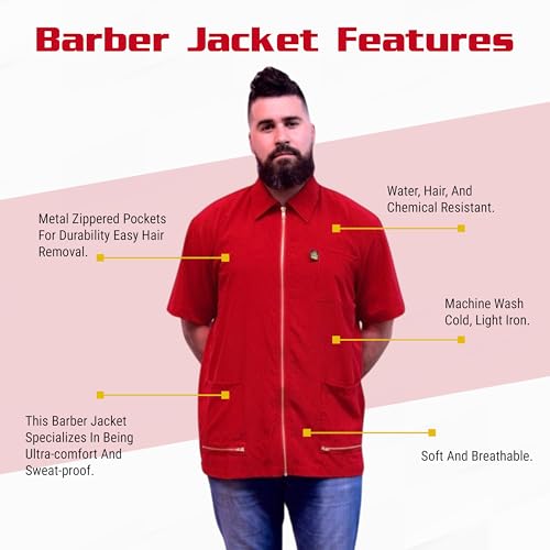Image of King Midas Professional Barber Jacket for Men - Ultra Lightweight Short Sleeve Barber Smock